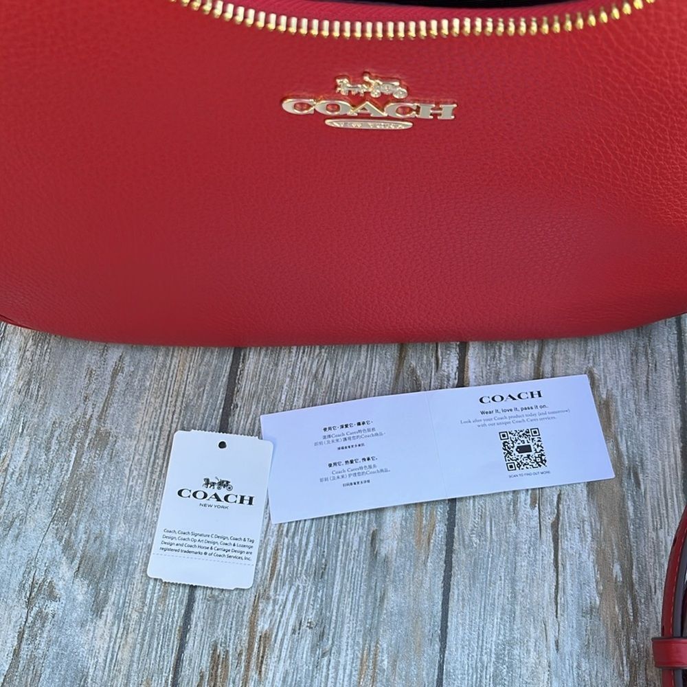 Coach Teri Hobo Shoulder Bag Pebble Leather Purse Red - Picture 7 of 10